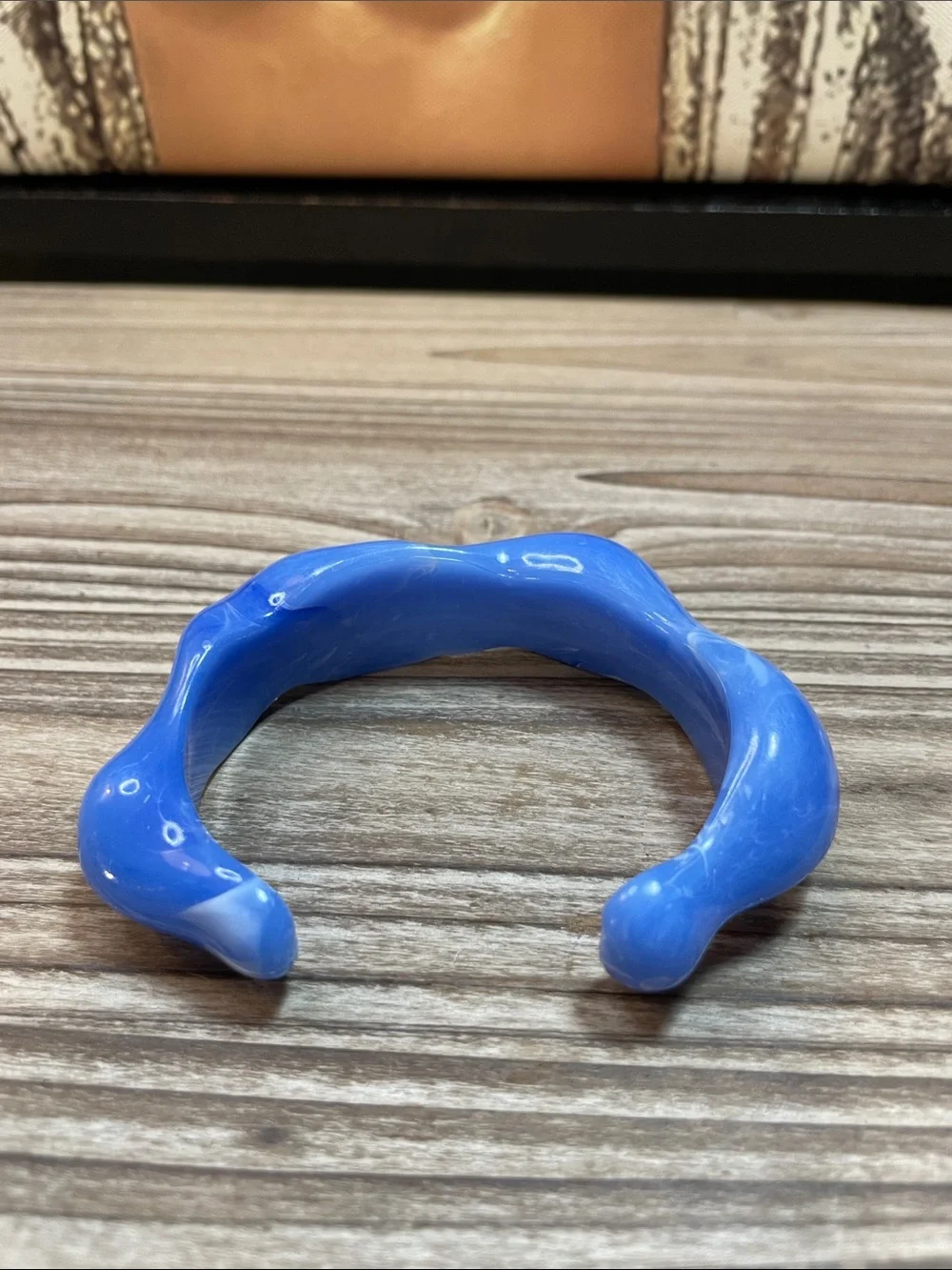 Blue Hard Plastic Wave Bangle Cuff Bracelet